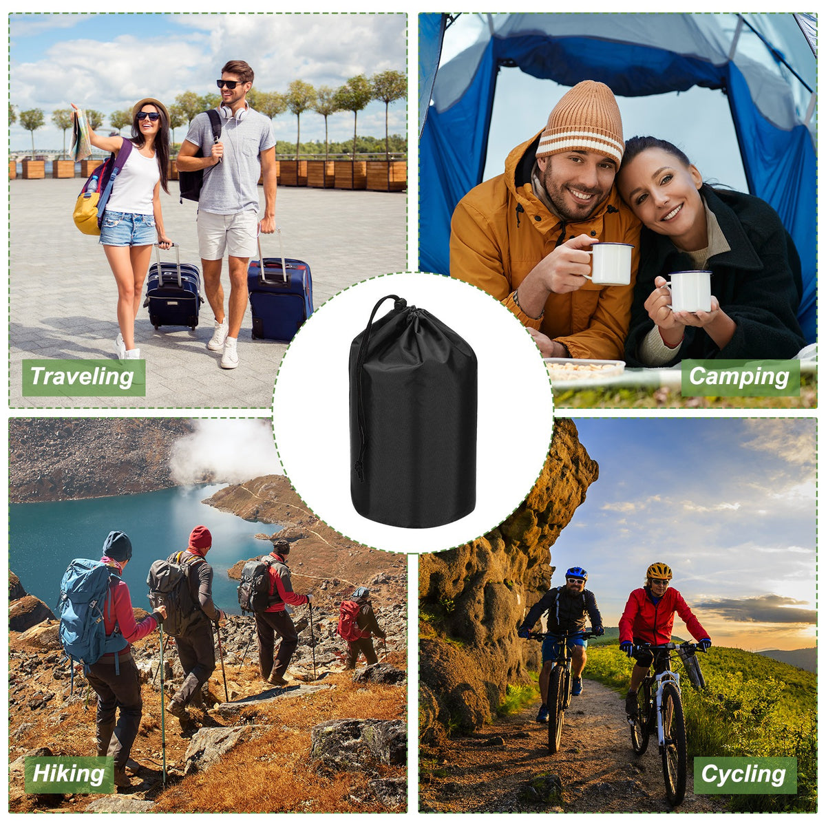 Waterproof Outdoor Storage Sack 9 x 17 Inch Drawstring Bag for Camping Hiking
