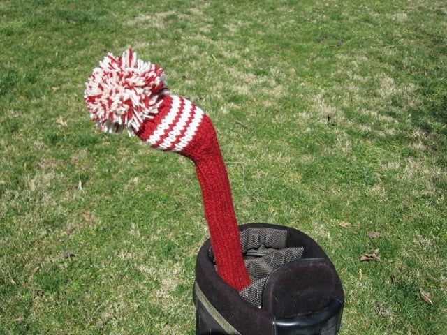 Maroon and White Knit Wool Fairway Golf Headcover - Handcrafted, 17" Length