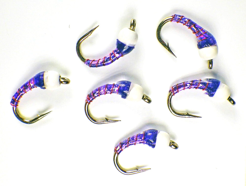 Premium Trout Fly Fishing Flies - Chironomid Holo Purple Nymphs Set