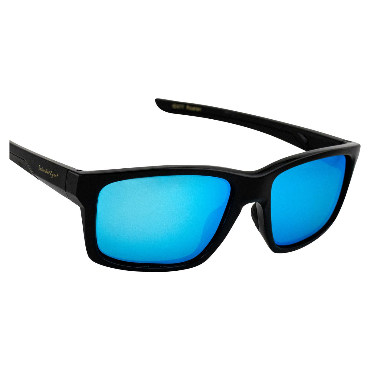 Polarized Square Sunglasses with Blue Mirror Lenses - Black Frame