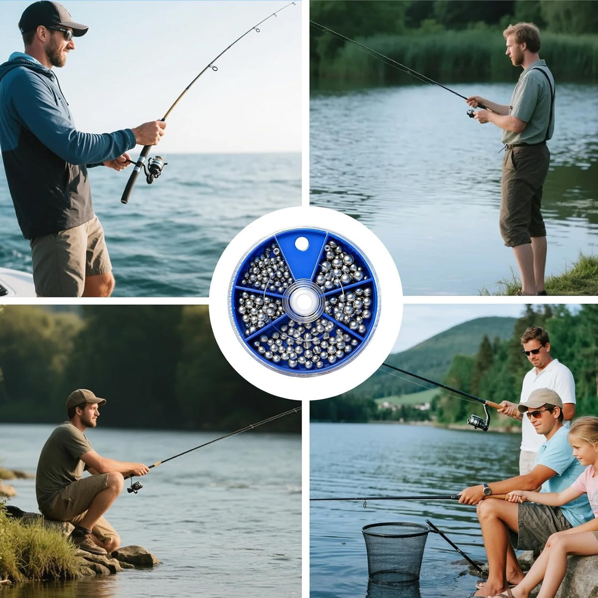 Fishing Lead Sinkers Set 205 Pieces with 5 Sizes for Angling