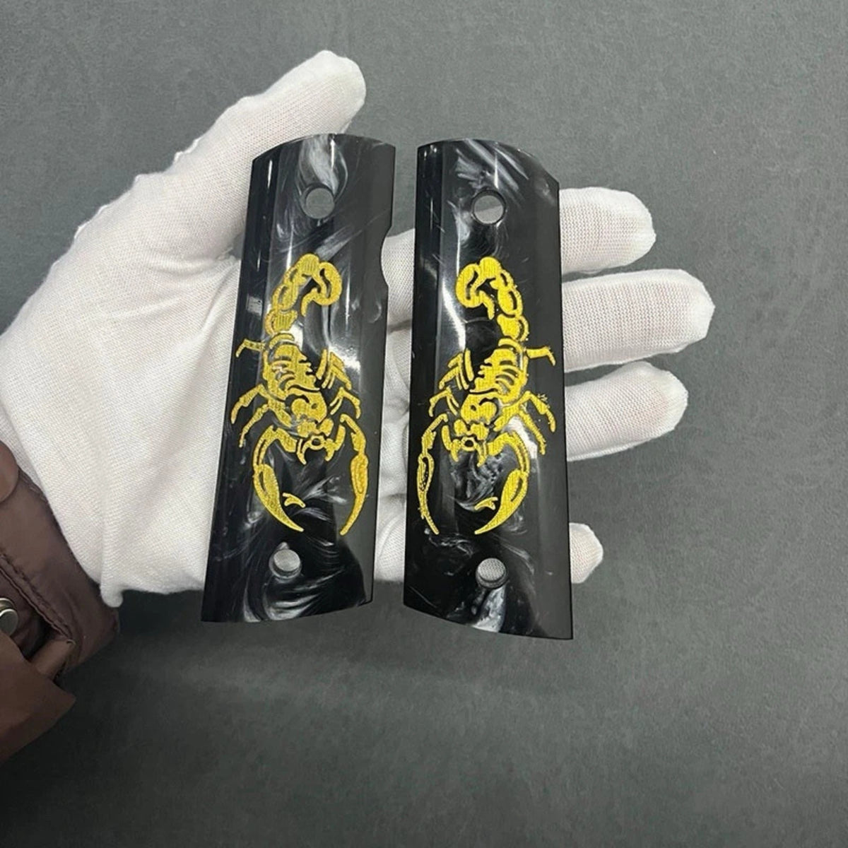 1911 Pistol Grips Black Pearl Acrylic with Gold Scorpion - Full Size