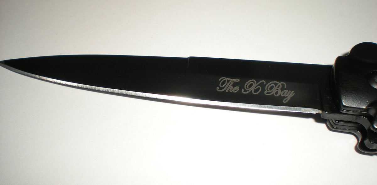 12 Pack Black Handle Pocket Knife with Black Blade - Michael Corleone Style