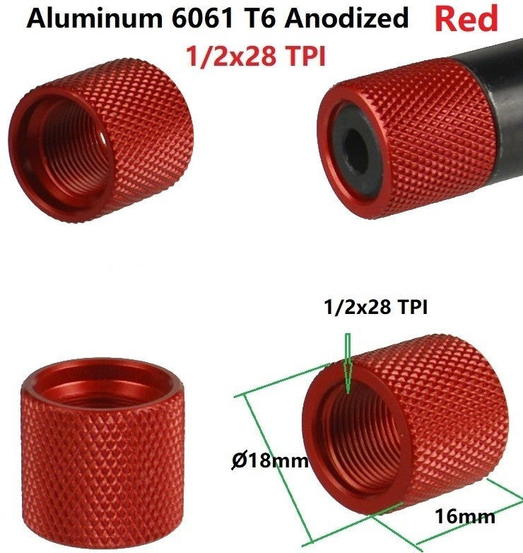 Red Aluminum Thread Protector 1/2x28 TPI for Handgun & Rifle - Thin Type