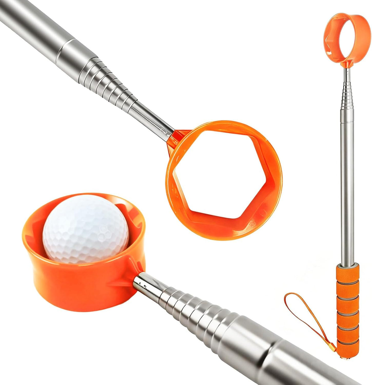 9Ft Telescopic Golf Ball Retriever with Steel Shaft & Non-Slip Grip