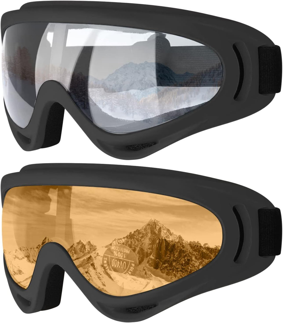 2Pcs Ski Goggles Snowboard Goggles Anti-Glare UV 400 Motorcycle Sunglasses Set