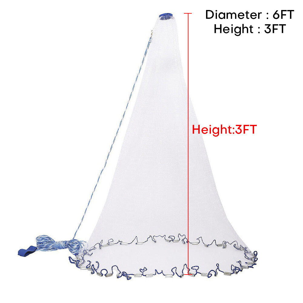 Heavy Duty Nylon Cast Net for Fishing - Multiple Radius Sizes