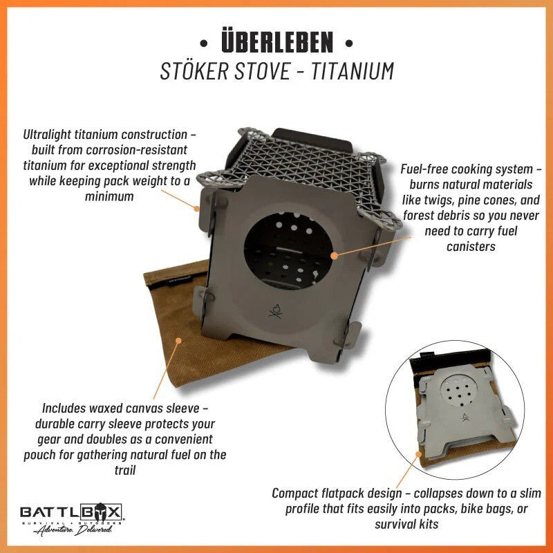 Ultralight Titanium Camping Stove with Flatpack Design and Cooking Grill