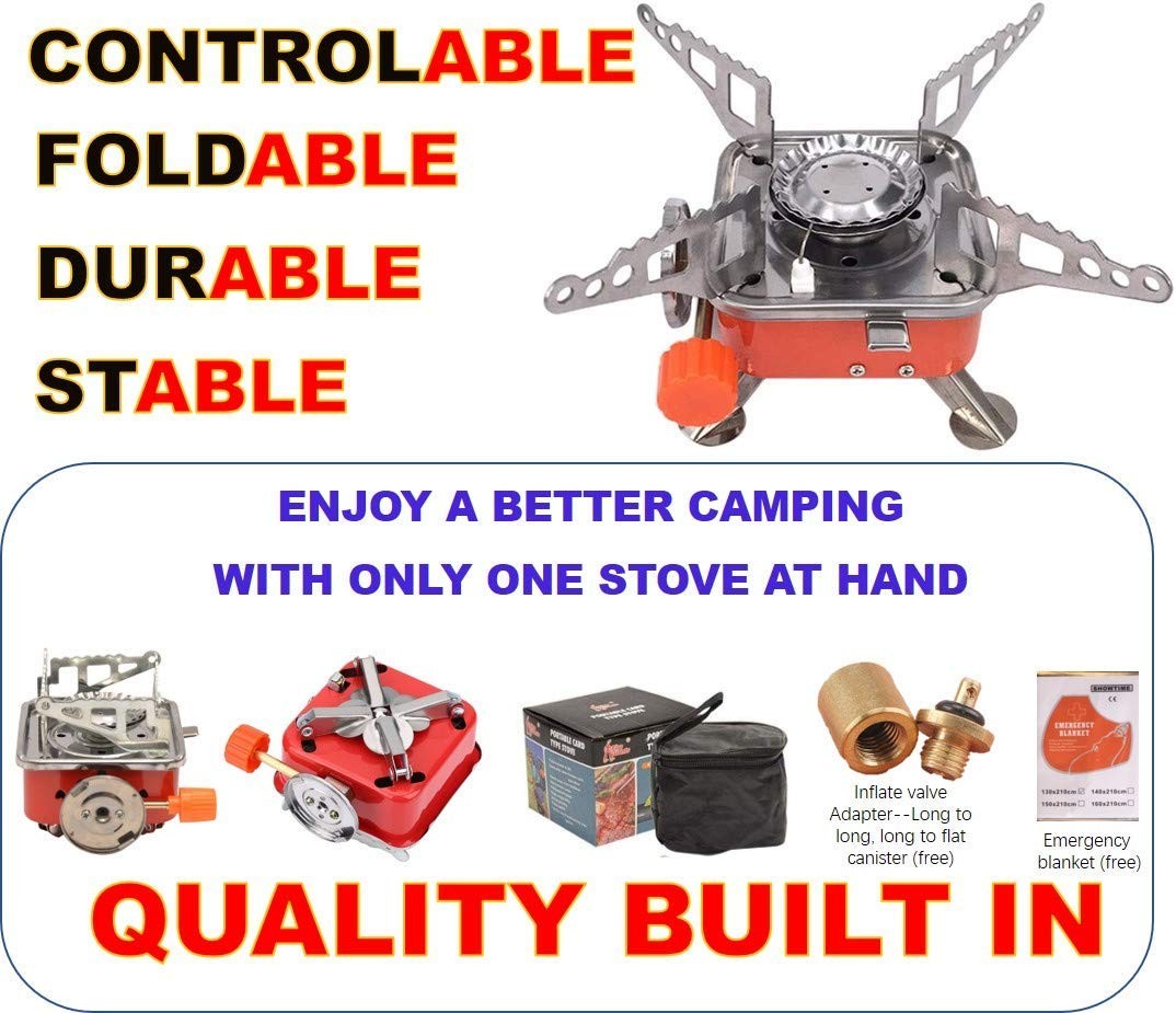 Portable Camping Stove with Piezo Ignition - Foldable Single Burner