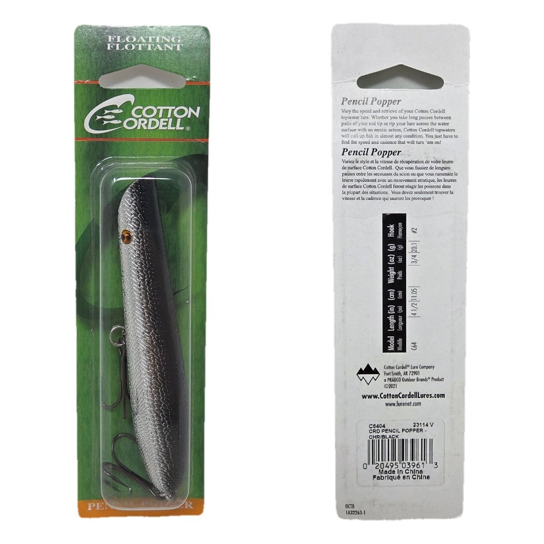 Cotton Cordell Pencil Popper Topwater Lure 4.5 Inch 3/4oz for Bass & Saltwater