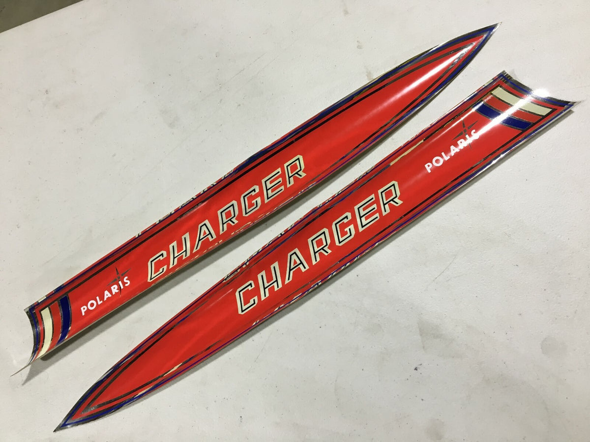 NOS Polaris Snowmobile Hood Decal Stripes Vintage Charger Pair - Reflective Chrome