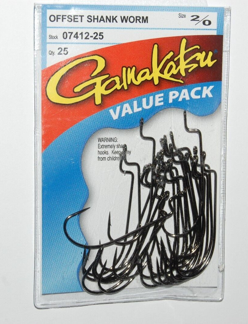 Gamakatsu 2/0 Offset Shank Worm Hook - 25 Pack Fishing Tackle