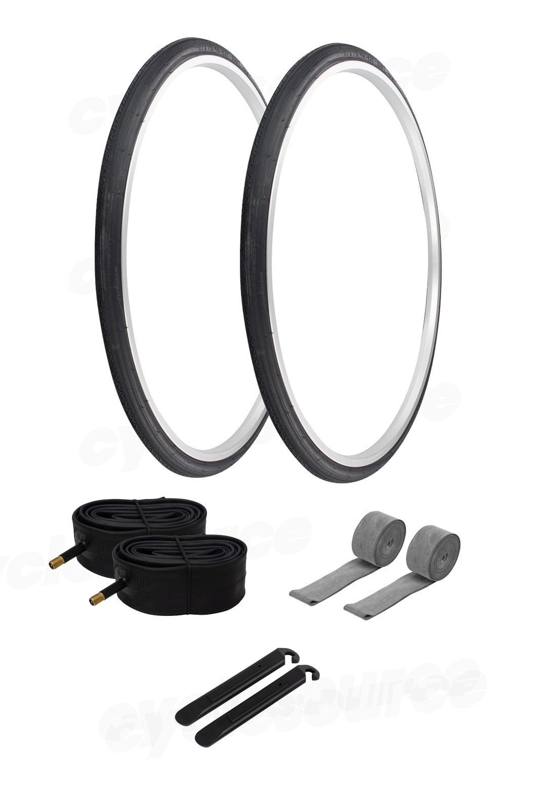 27 x 1 1/4 Bicycle Tires and Tubes Set for Touring Road Bikes - Black PRO+