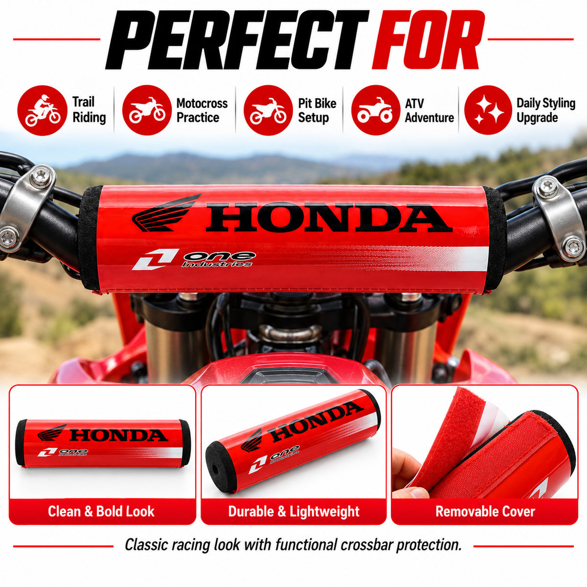 Handlebar Protector Pad 7.9in Foam Bike ATV Motorcycle Black Red