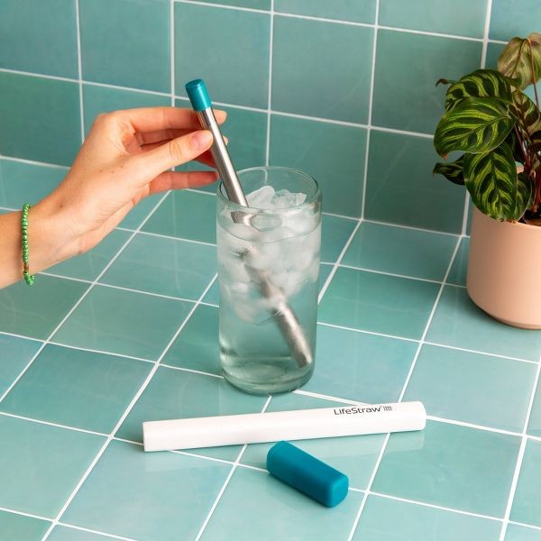 LifeStraw Sip Reusable Steel Water Filter Straw with Carry Case Aurora