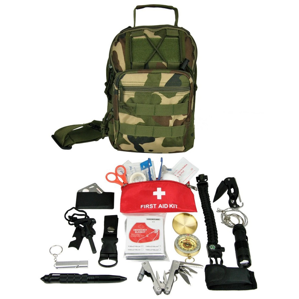 Mini Camping Survival Kit Sling Bag with Emergency Tools