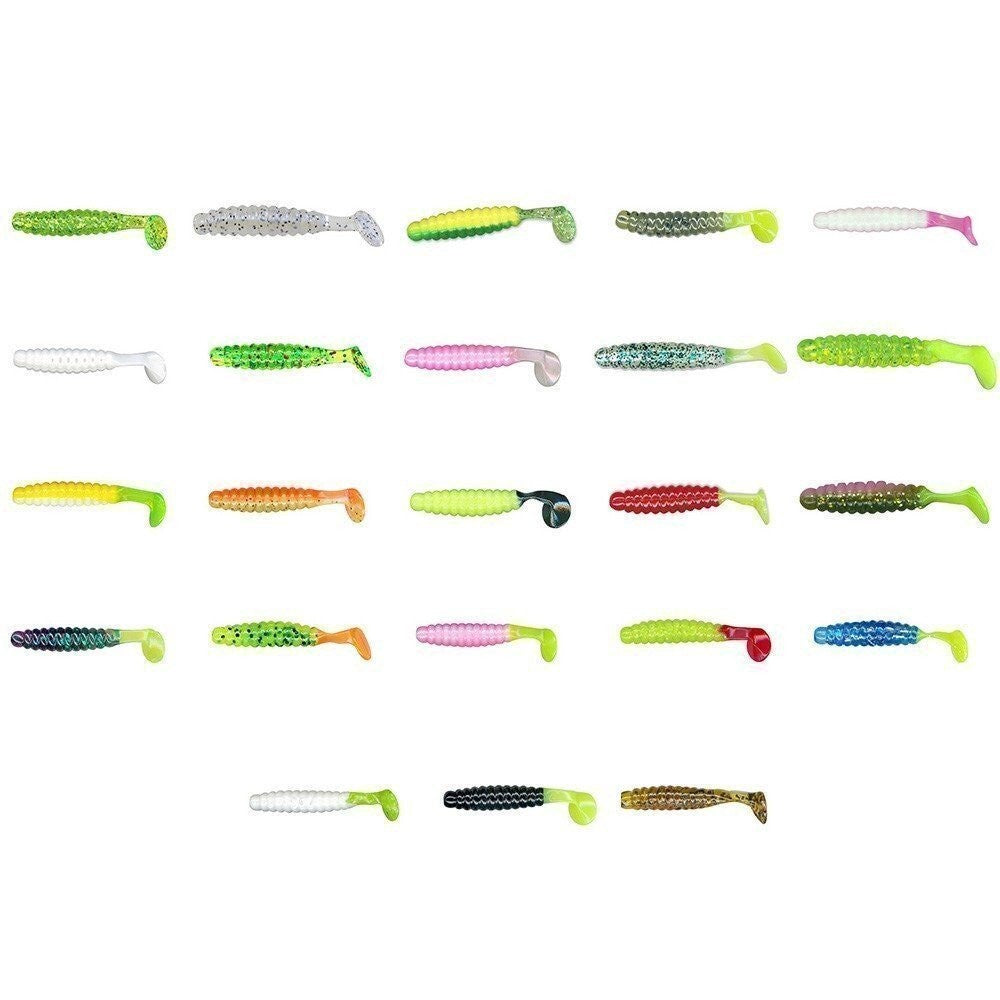 Fishing Soft Plastic Baits - Slider Grub 1.5 Inch Lure with Vibra-Tail - 15 Units