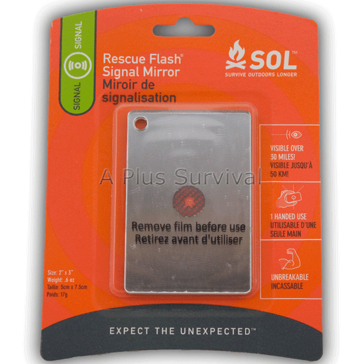 Mil-Spec Signal Mirror - Lexan Polycarbonate 20 Mile Emergency Rescue Tool