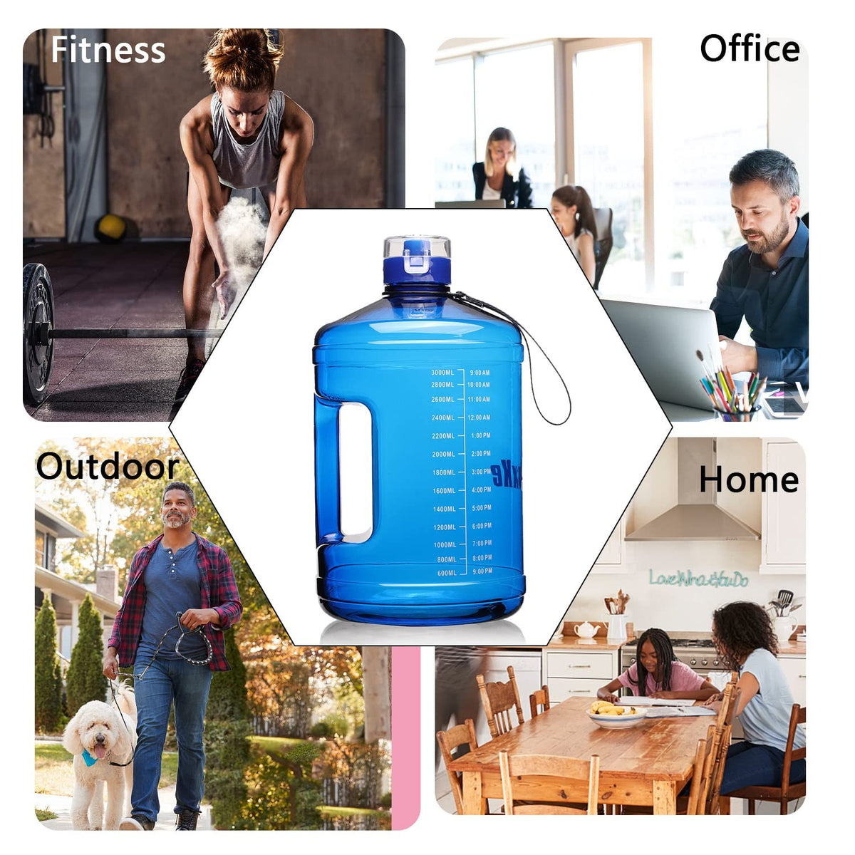 1 Gallon Water Bottle with Time Markers - Leak-Proof BPA Free Hydration Jug