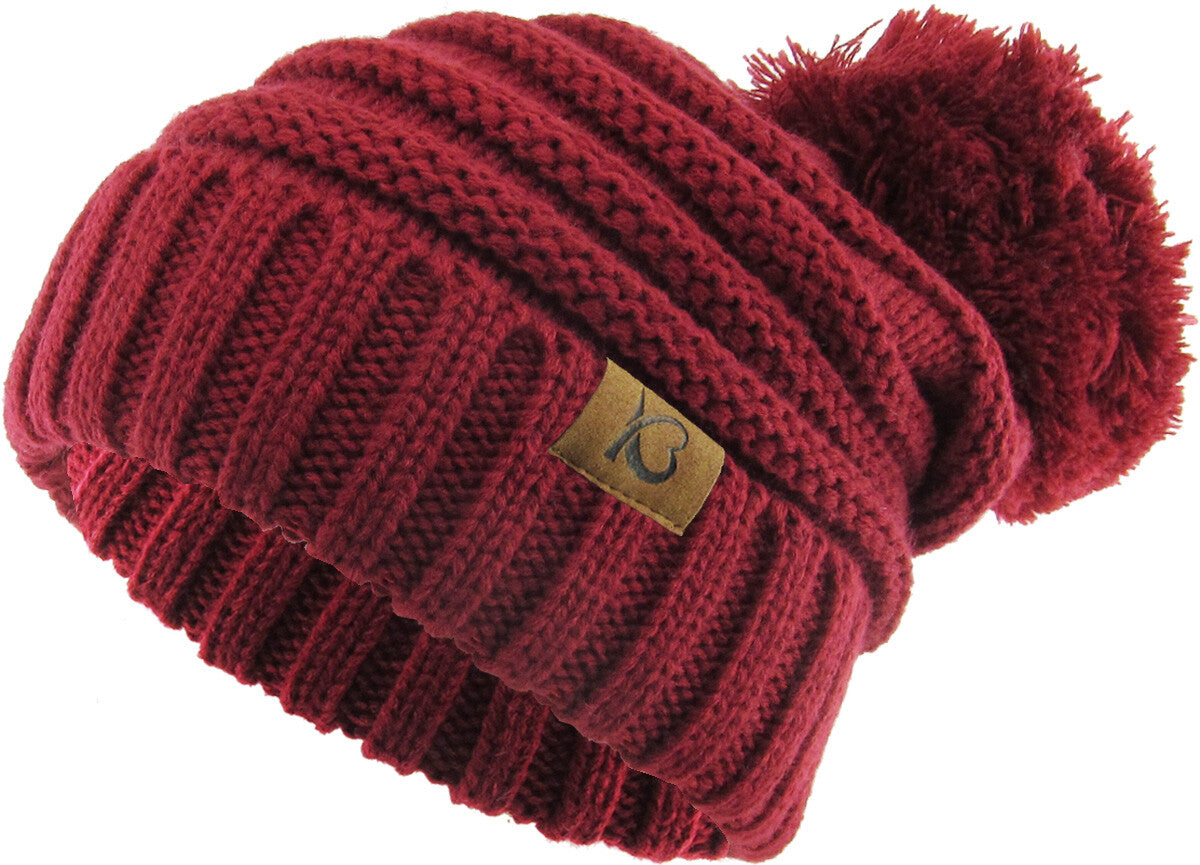 Chunky Cable Knit Slouch Pom Beanie Oversized Winter Ski Hat for Women