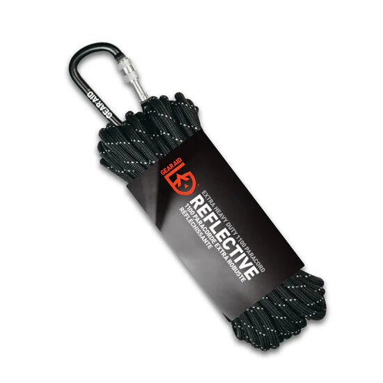 Heavy Duty Paracord with Carabiner - Reflective 50 or 100 ft Nylon Cordage
