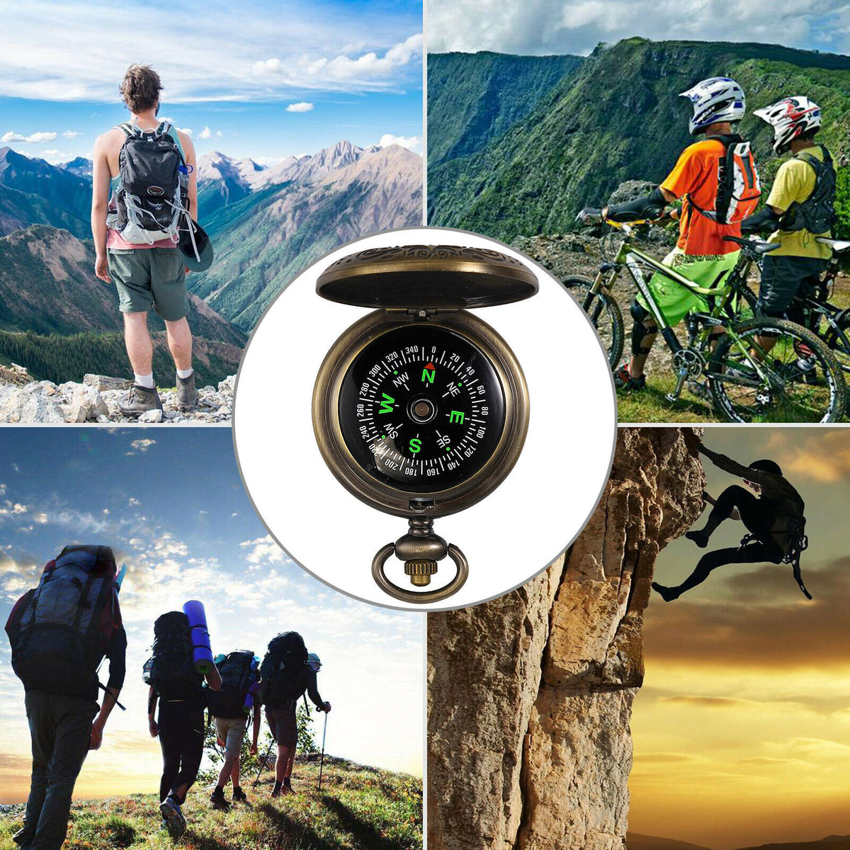 Outdoor Camping Hiking Brass Pocket Compass with Chain and Bag