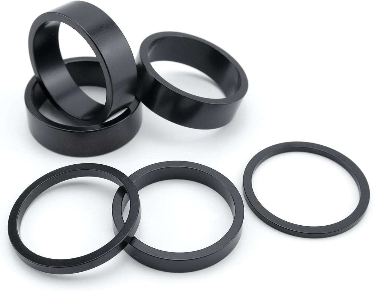 Bike Headset Spacers Set 1-1/8 inch Aluminum Alloy 28.6mm Multiple Thicknesses - Black