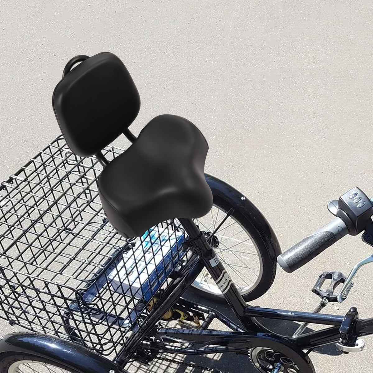 Universal Wide Bicycle & Tricycle Saddle Seat with Backrest - Black
