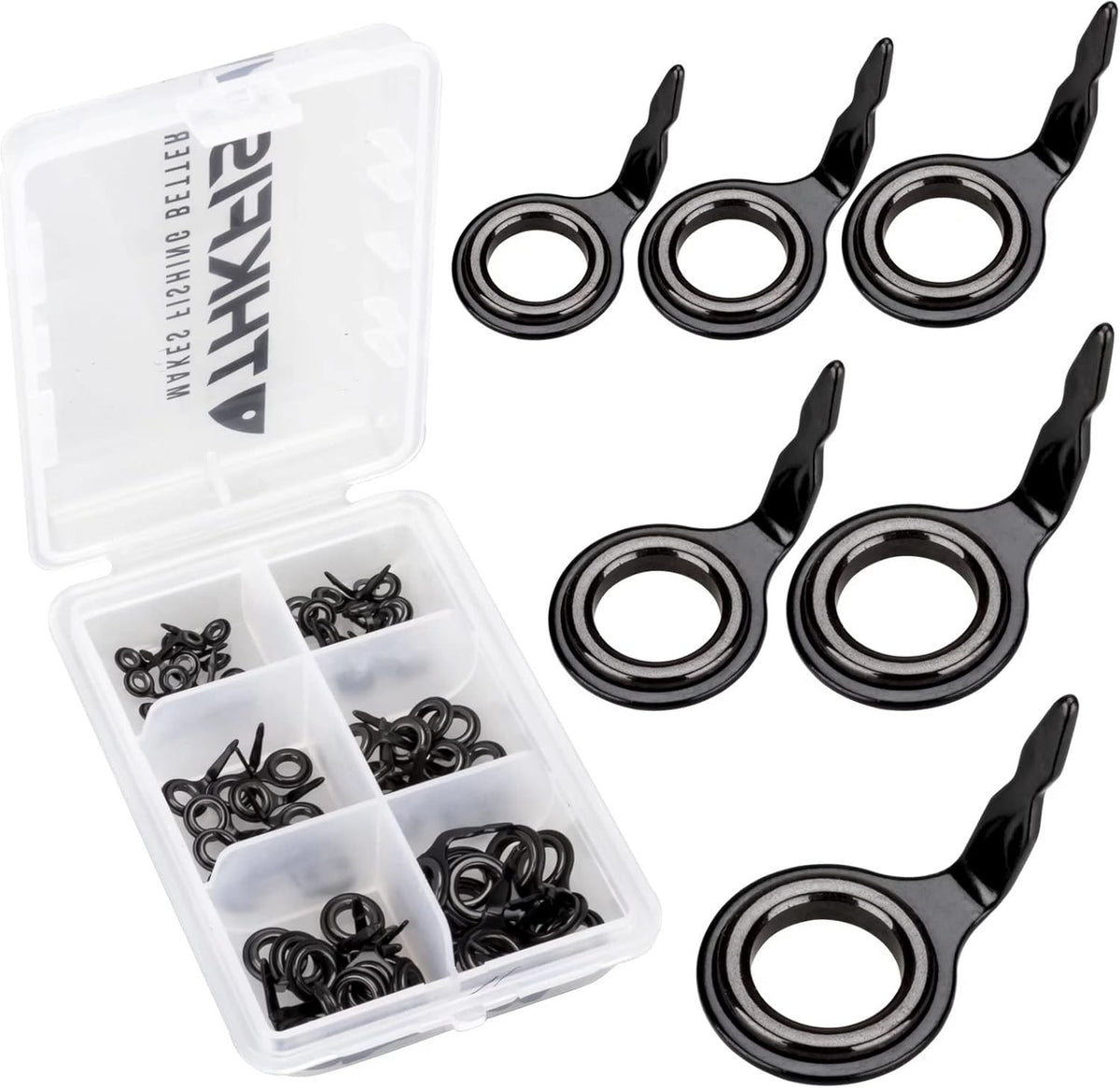 60PCS Micro Fishing Rod Guides and Tip Repair Kit for Rod Building - Black