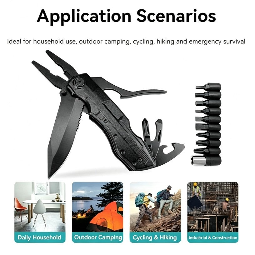 15-in-1 Folding Multitool Knife with Pliers, Screwdriver Bits & Sheath