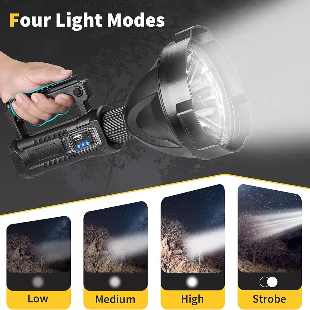 Rechargeable LED Searchlight Flashlight 1000 Lumens Portable Handheld Spotlight
