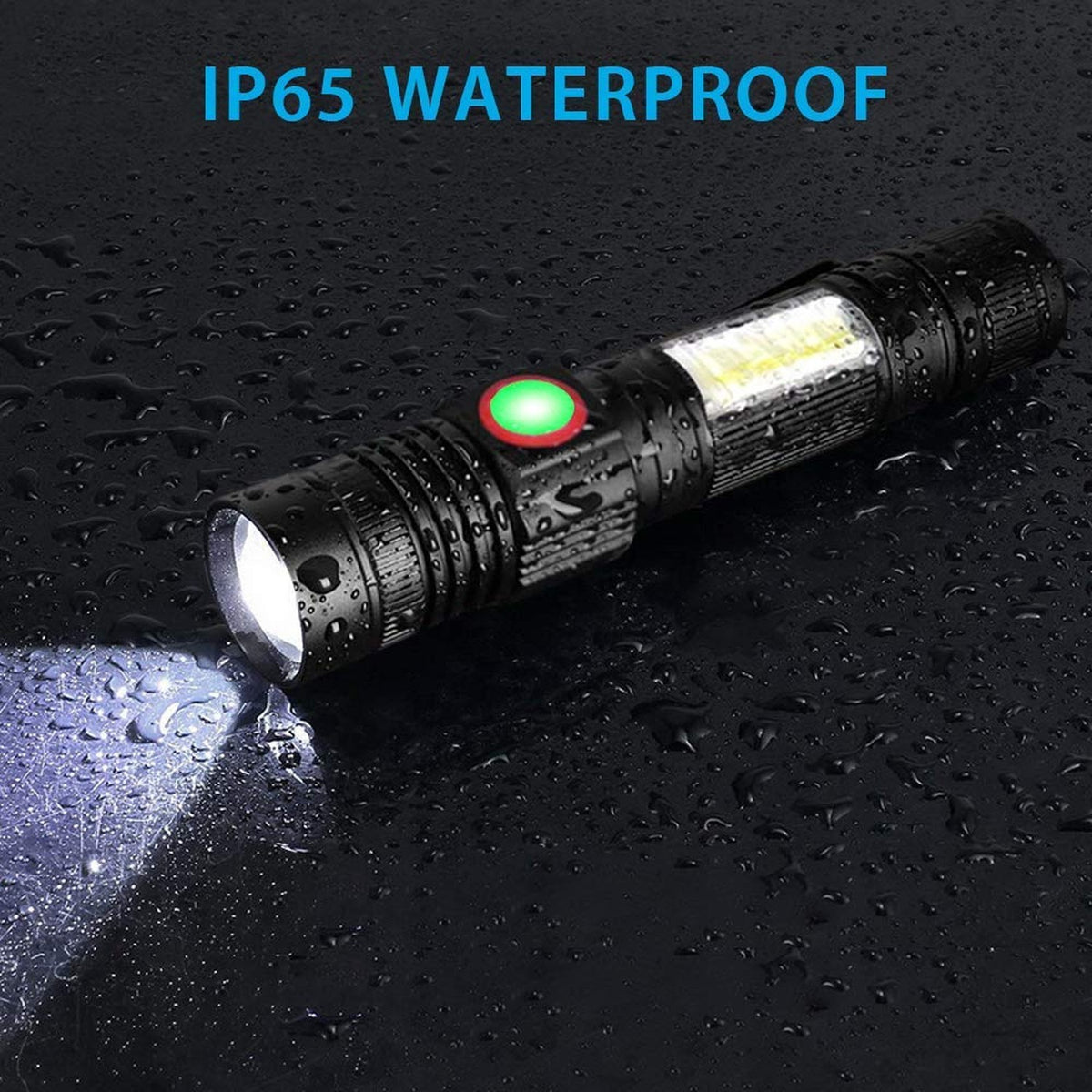 Rechargeable LED Flashlight with Magnetic Base & COB Sidelight – Super Bright, Waterproof, Zoomable