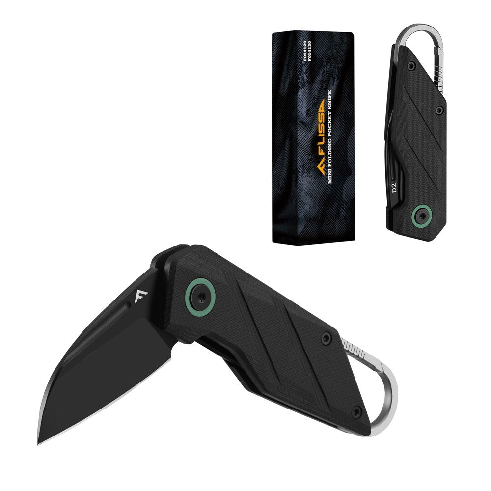 Mini Folding Pocket Knife with Titanium Alloy Carabiner and D2 Steel Blade