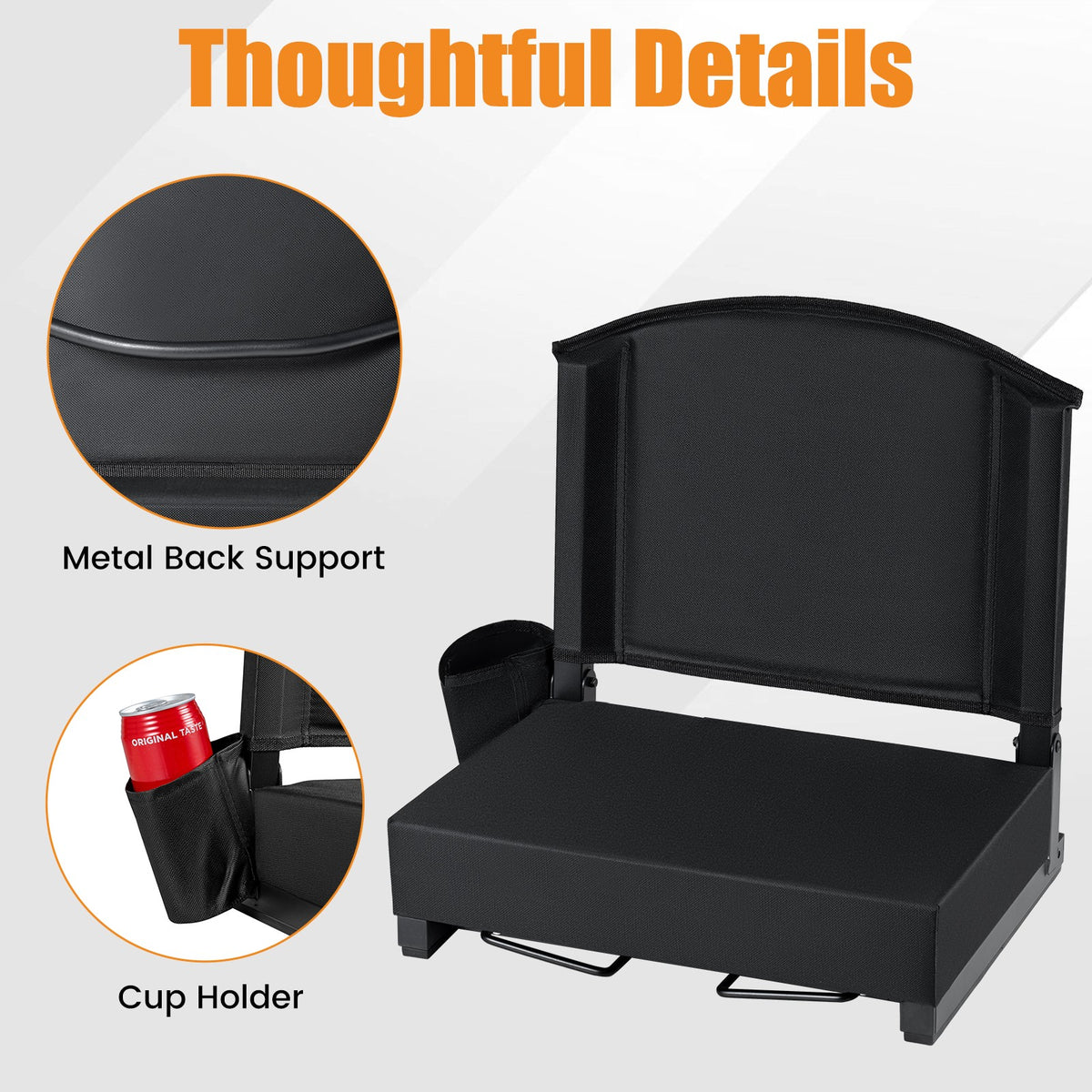 Premium Stadium Seat with Back Support and Cup Holder, Padded Portable Bleacher Cushion