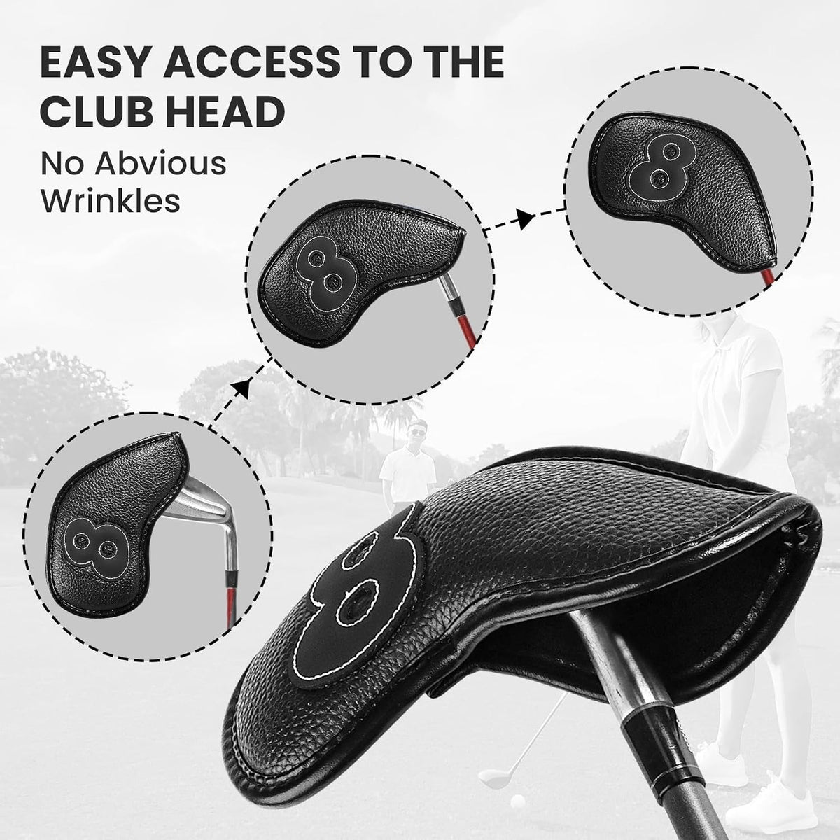 Magnetic Leather Golf Iron Head Covers Set - Durable Club Protection