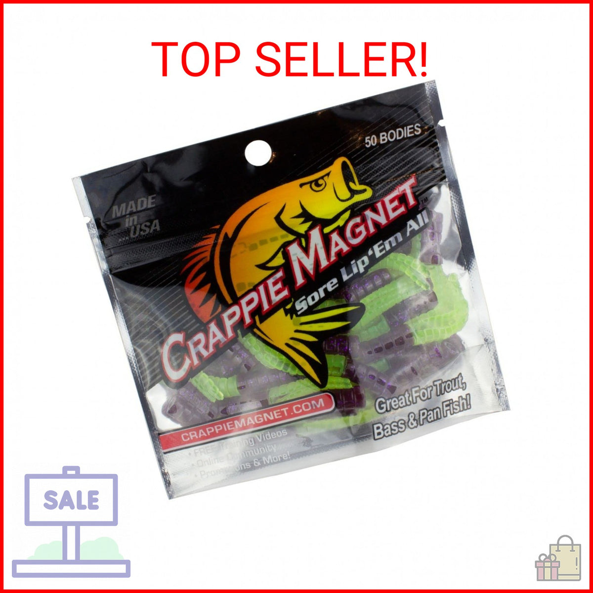 Crappie Magnet Split-Tail Grub Baits 50-Pack for Freshwater Fishing