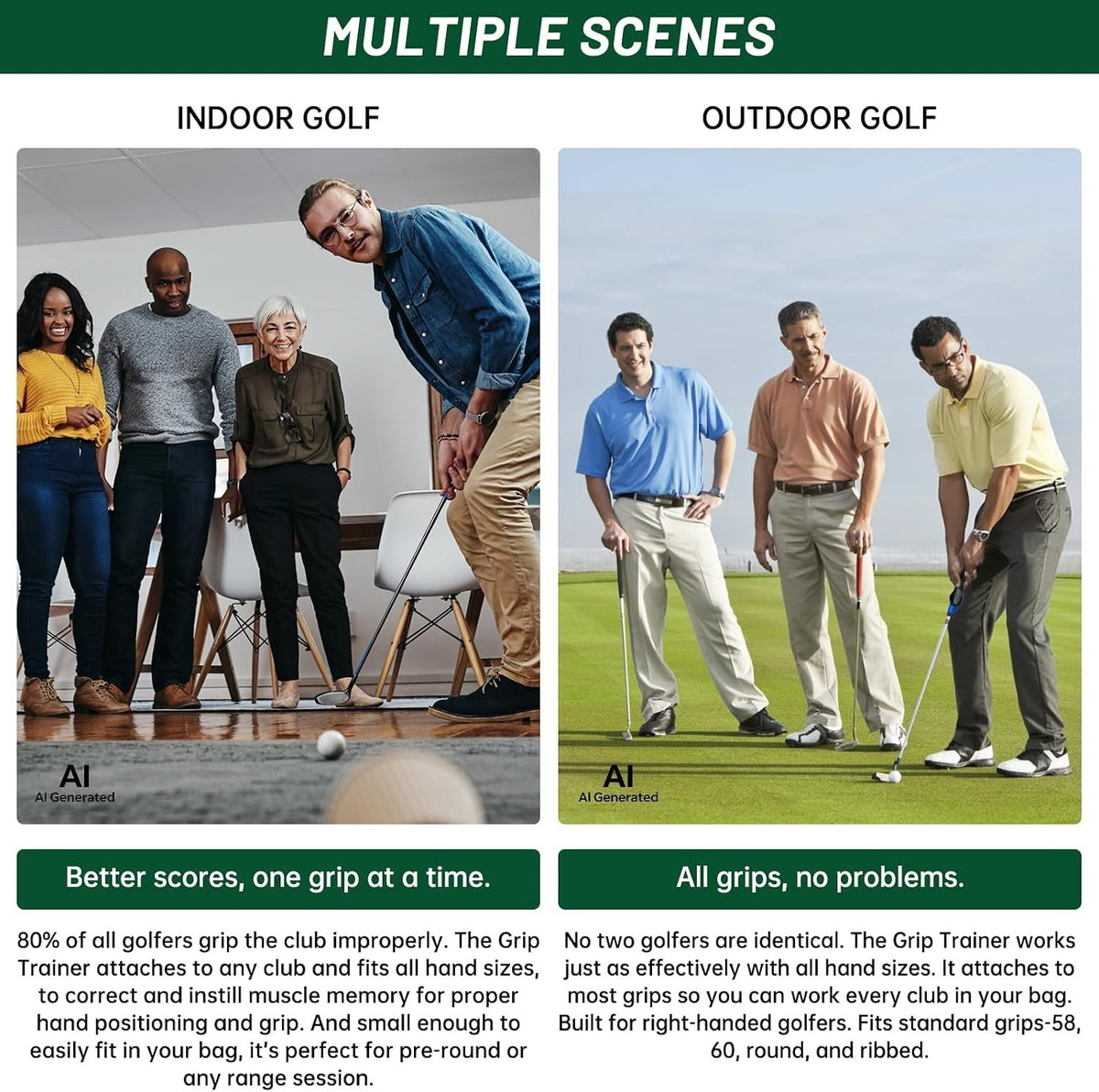 Golf Grip Trainer Set for Right-Handed Golfers - Improve Swing & Hand Position