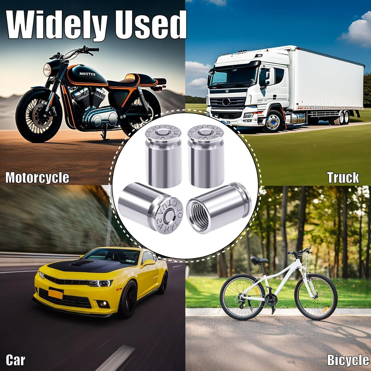 Bullet Style Tire Valve Stem Caps - Aluminum Alloy, Universal Fit, 4 Pack