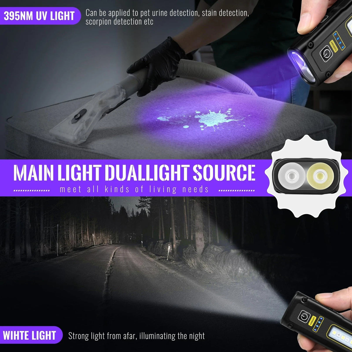 UV Flashlight 395nm Blacklight LED EDC Mini Rechargeable Torch