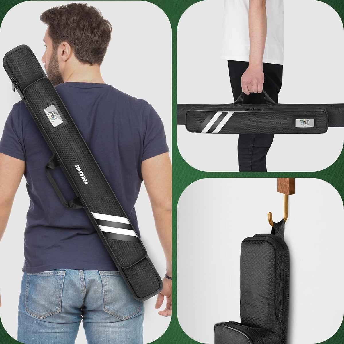 Pool Cue Soft Shoulder Strap Waterproof Case 58-Inch Fits 2-Piece Cues