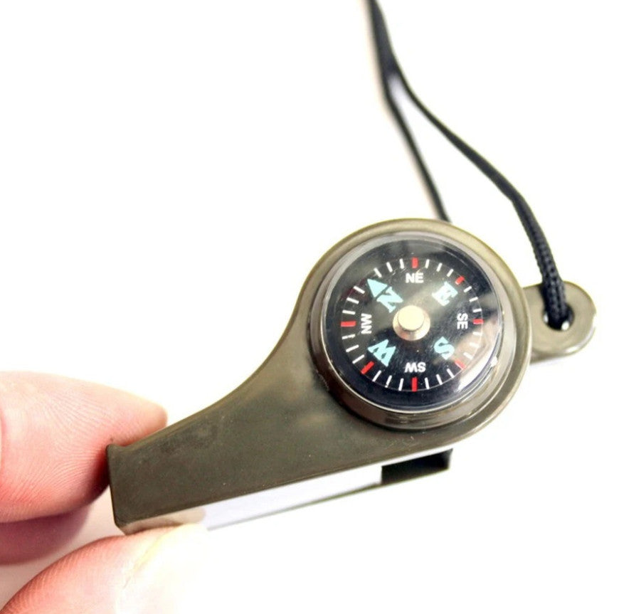 Emergency Rescue Whistle with Compass Thermometer Keychain - High Decibel Outdoor Survival Tool