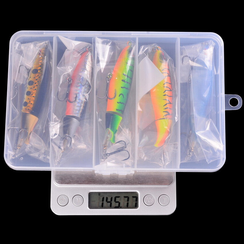 5pcs Topwater Fishing Lure Set Pencil Baits with Rotating Tails for Freshwater