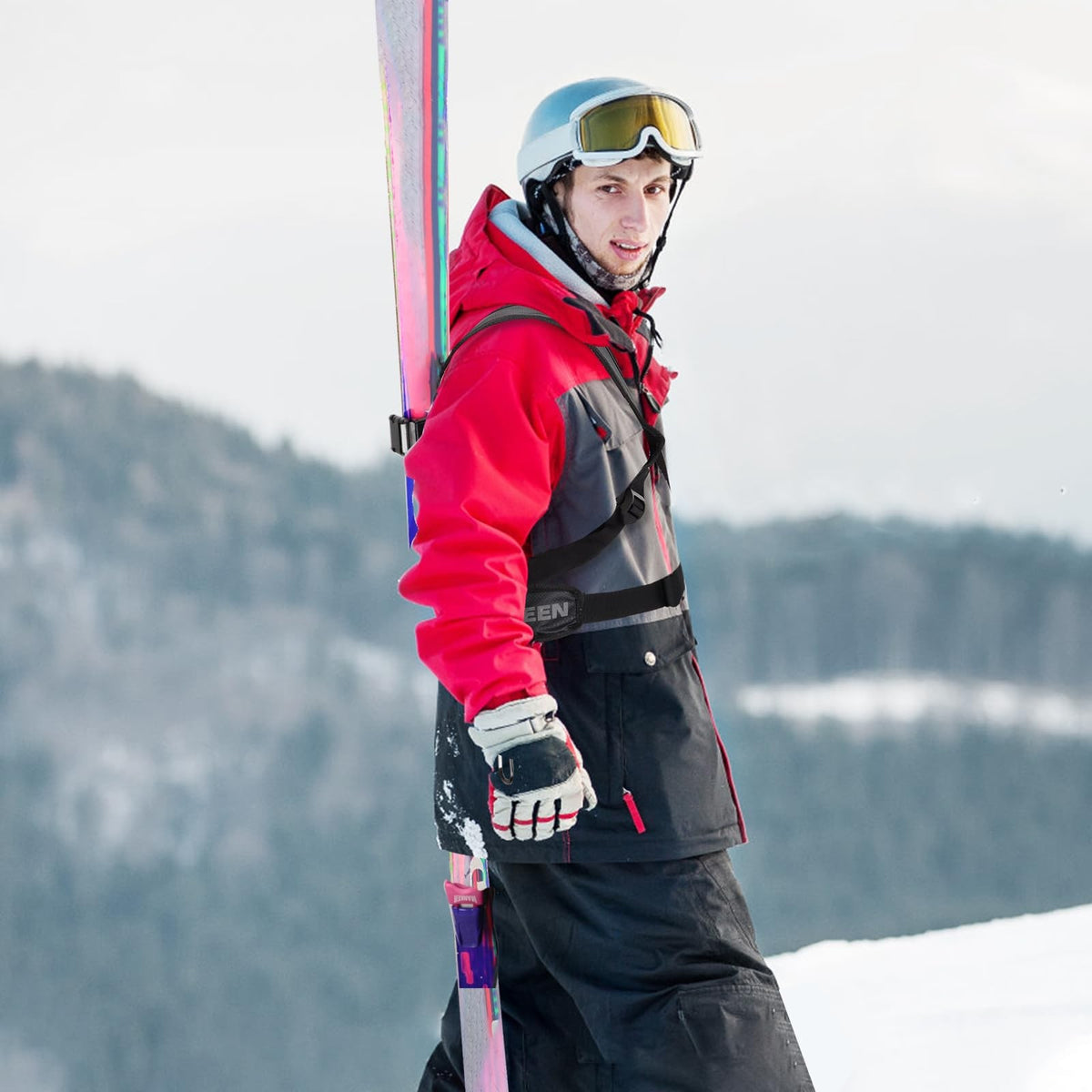 Ski Pole & Equipment Shoulder Strap Backpack - Black