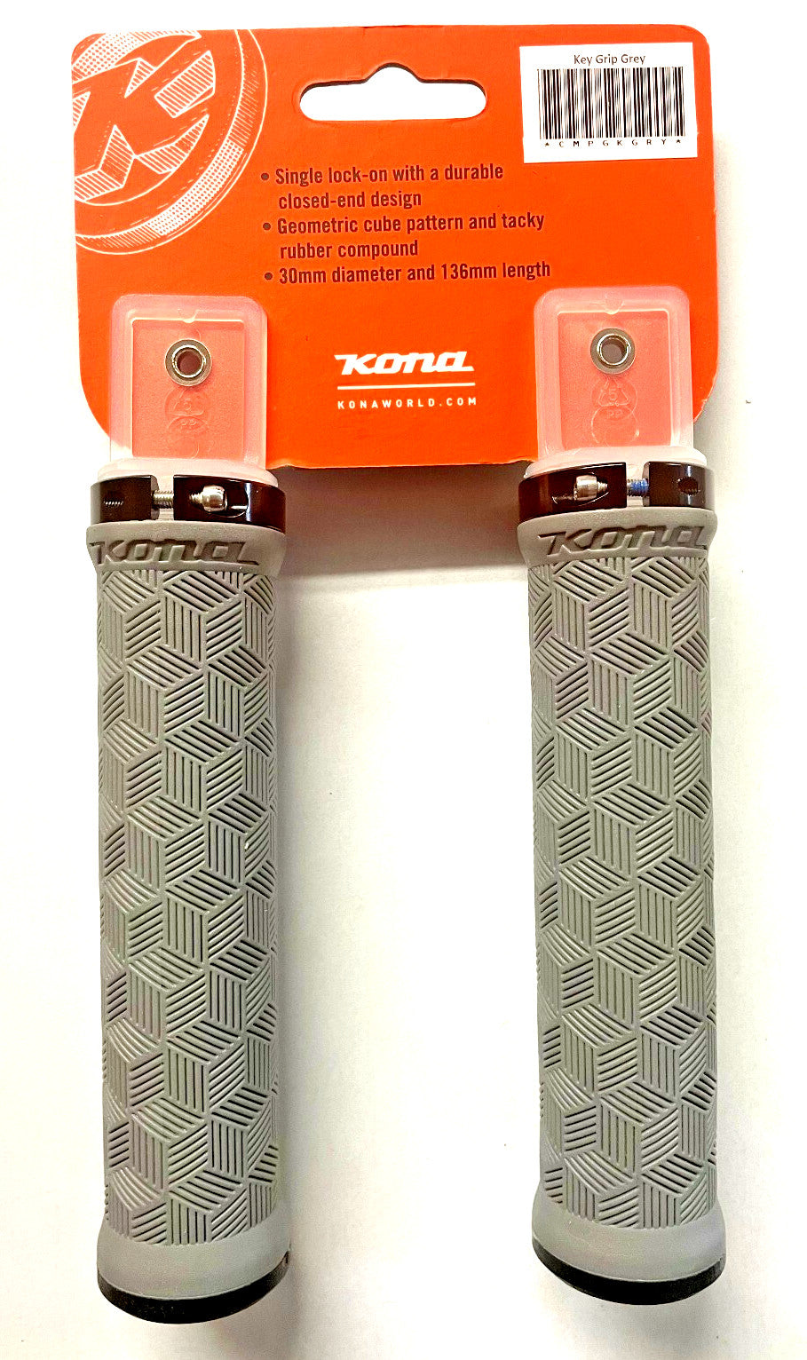 Lock-On Bicycle Grip Pair - Grey, 30mm Diameter, Tacky Rubber