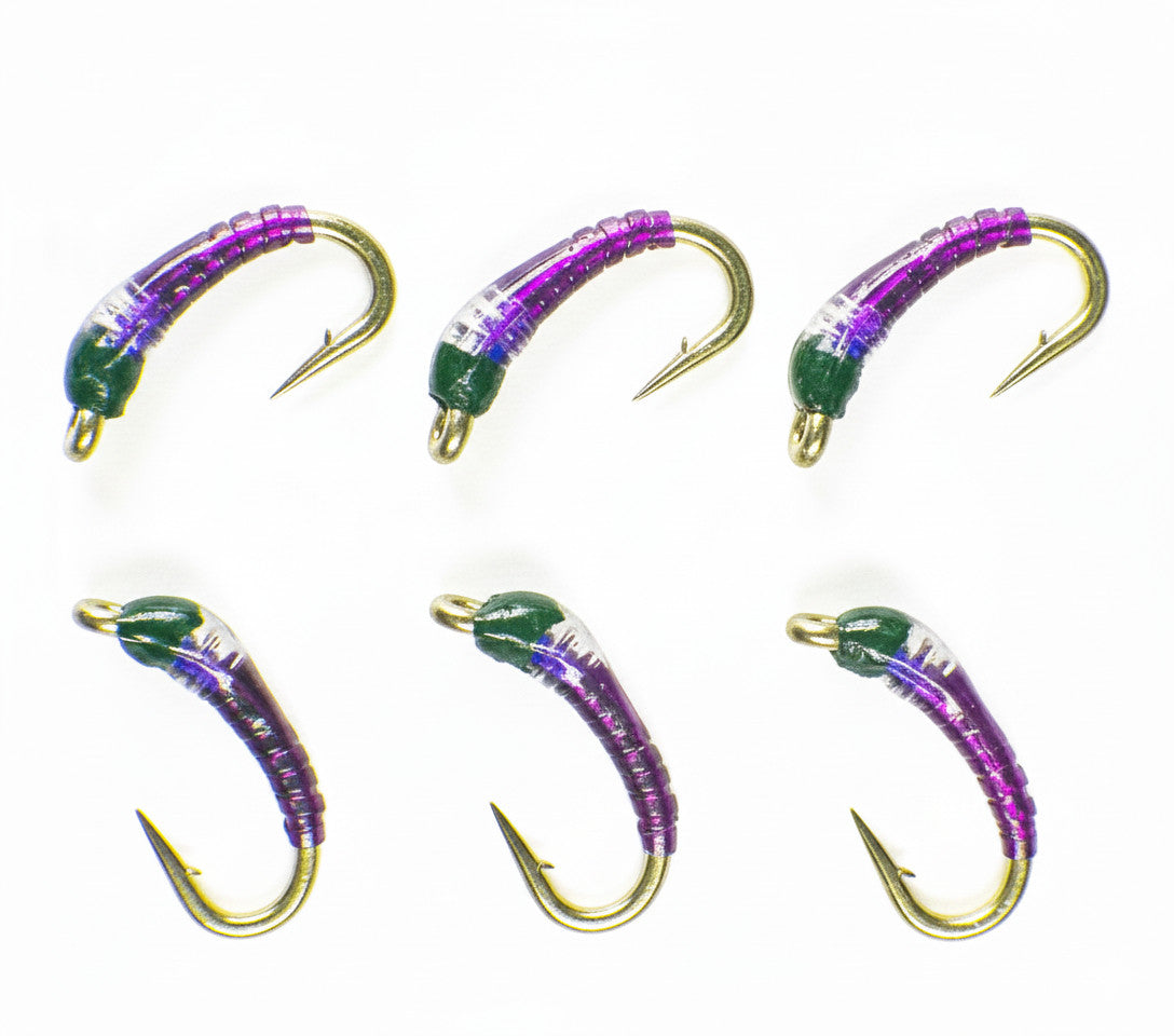 Premium Trout Fly Fishing Flies - UV Purple Nymphs with Guide Ties