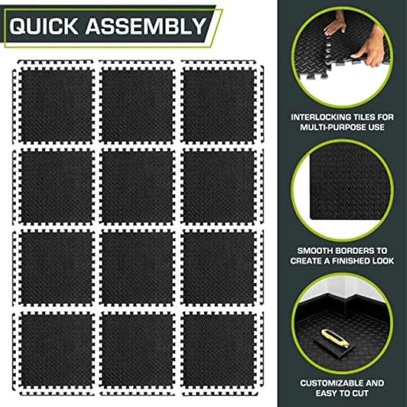 Interlocking Foam Floor Tiles 24x24in 1/2 Inch Thick Gym & Play Mat - 48 Sq Ft