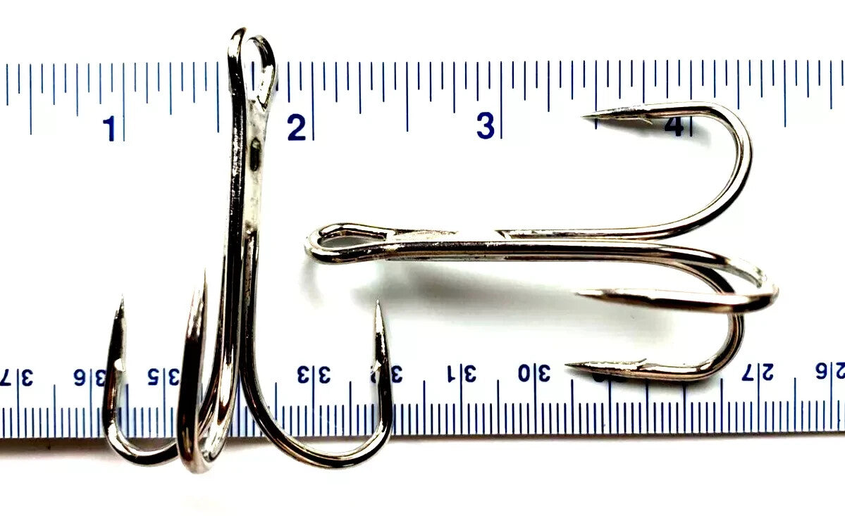 Heavy Duty Treble Hooks - Nickel Finish, Multiple Sizes for Fishing