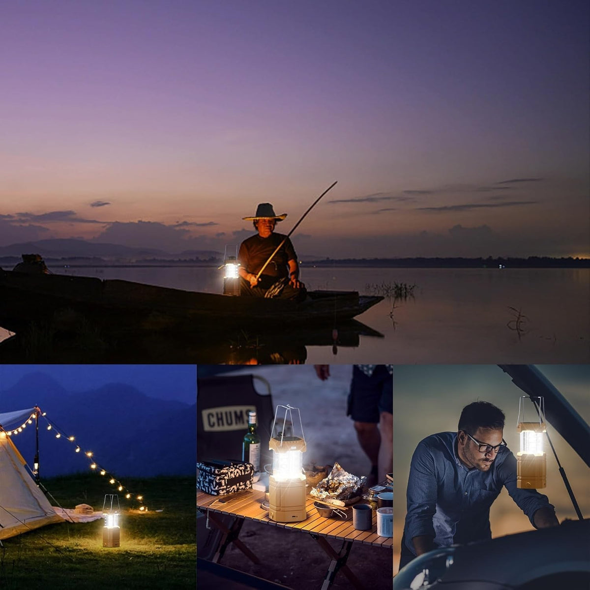 Outdoor LED Lantern with Hand Crank & USB Rechargeable Battery
