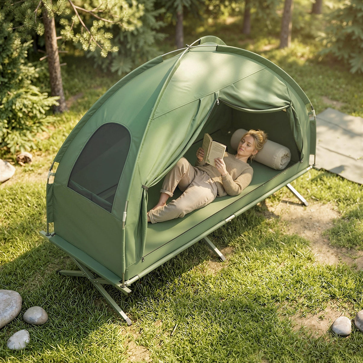 Portable Single-Person Camping Tent Cot Combo for Hunting & Fishing