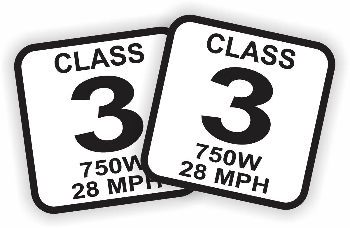 Pair 1.5-Inch Square Electric Bike Stickers - Weatherproof Vinyl Decals 750W 28 MPH